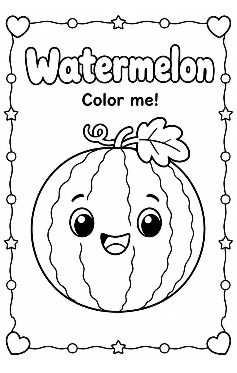Watermelon Coloring Pages — free printable Kindergarten Art worksheet