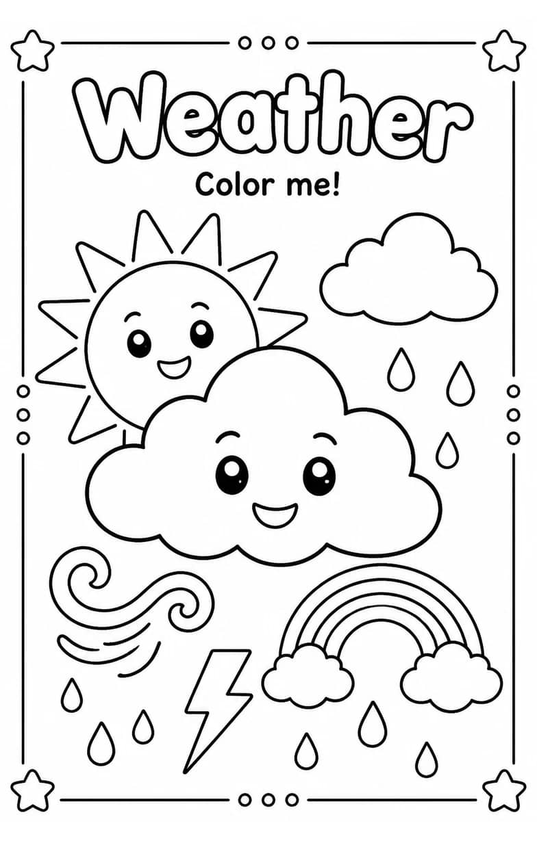 Weather Coloring Pages — free printable Kindergarten Art worksheet