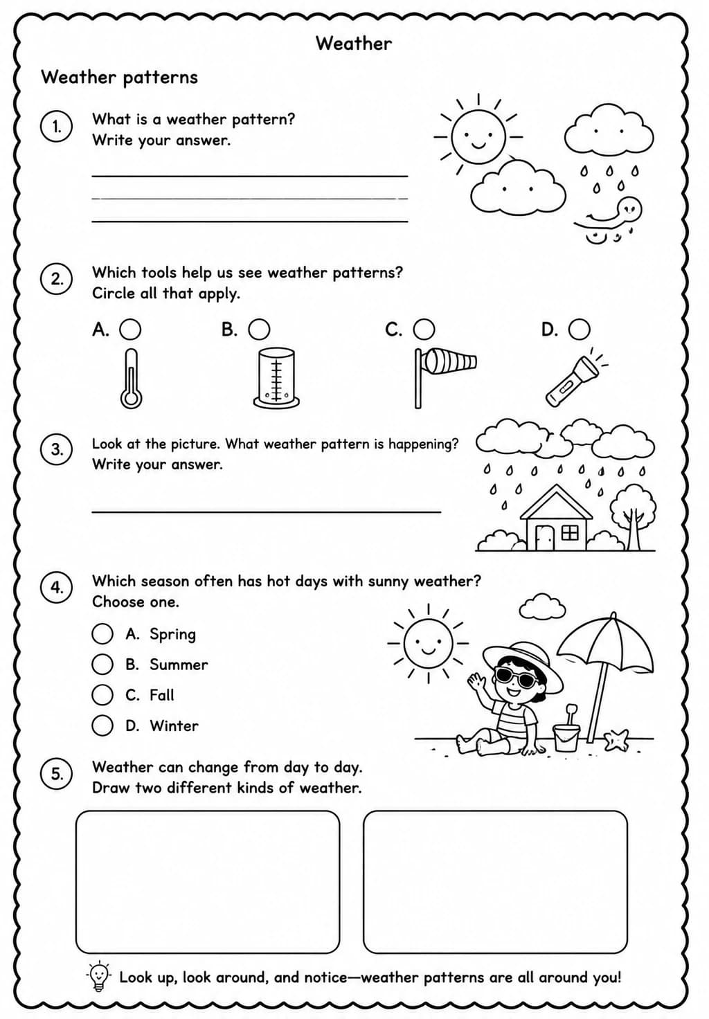 Weather patterns — free printable Kindergarten Science worksheet