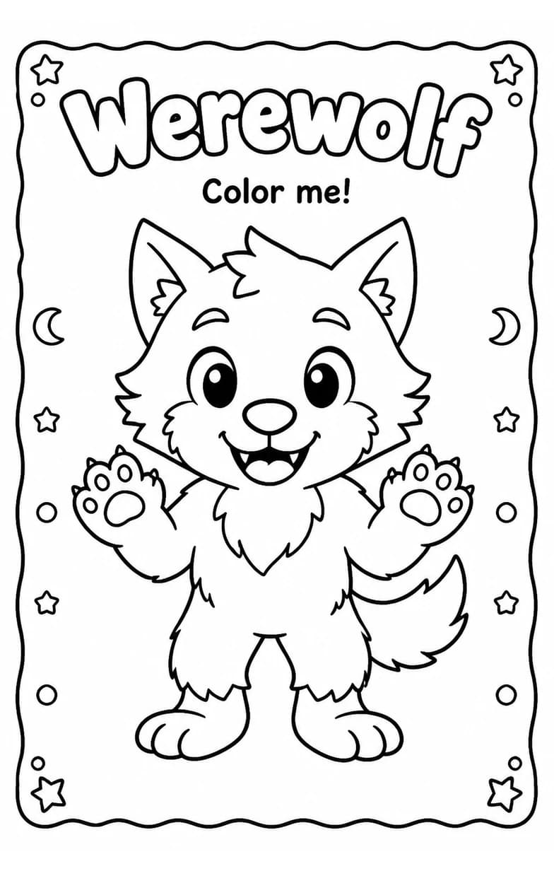 Werewolf Coloring Pages — free printable Kindergarten Art worksheet