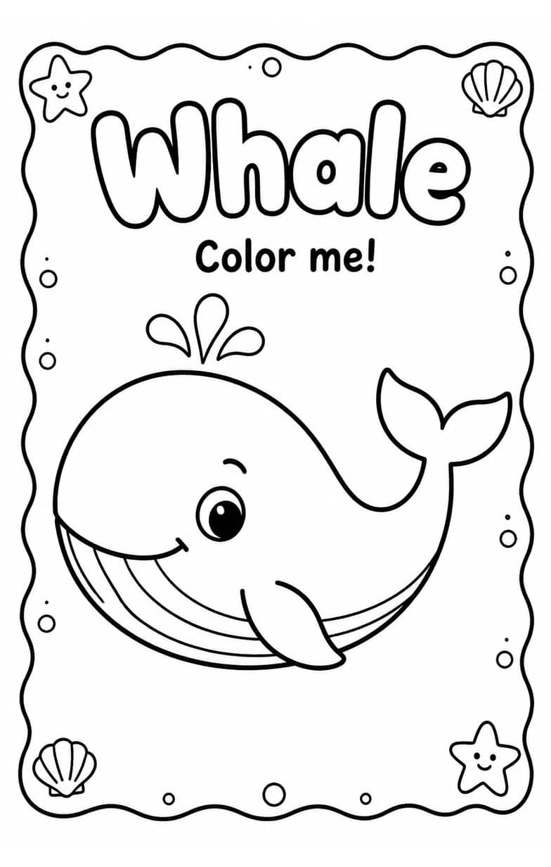 Whale Coloring Pages — free printable Kindergarten Art worksheet