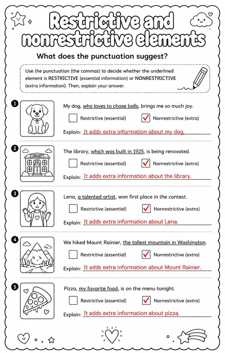 Answer key for What does the punctuation suggest? — free printable English & Reading worksheet