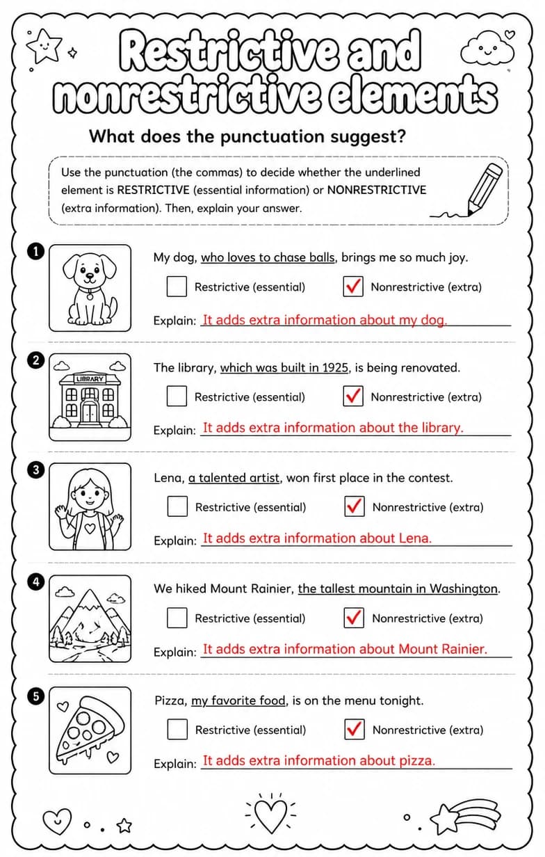 Answer key for What does the punctuation suggest? — free printable English & Reading worksheet