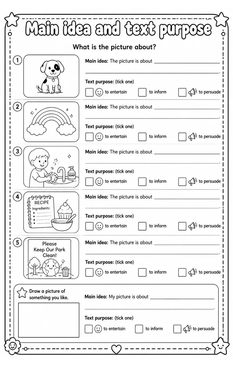 What is the picture about? — free printable Grade 1 English & Reading worksheet