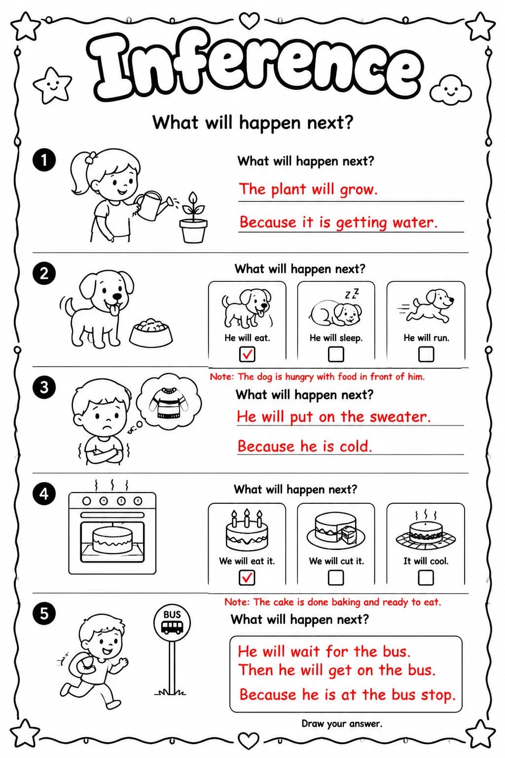 Answer key for What will happen next? — free printable English & Reading worksheet