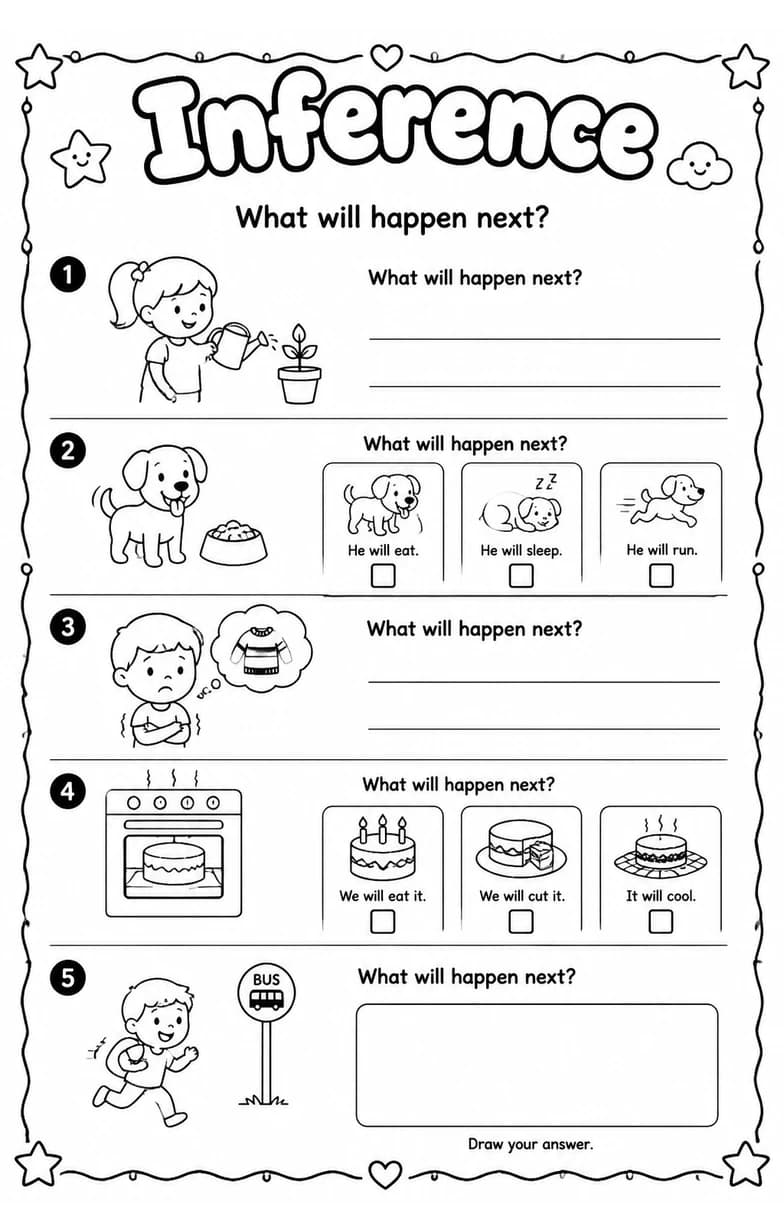 What will happen next? — free printable Grade 1 English & Reading worksheet