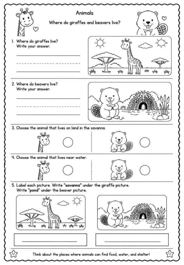Where do giraffes and beavers live?