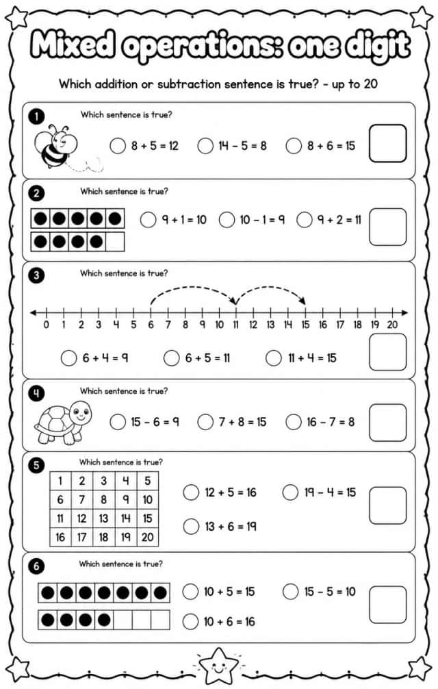 Which addition or subtraction sentence is true? - up to 20