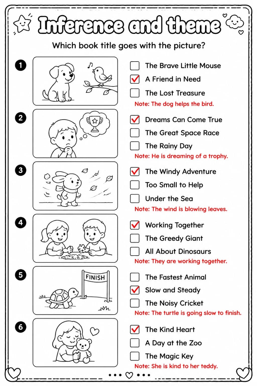 Answer key for Which book title goes with the picture? — free printable English & Reading worksheet