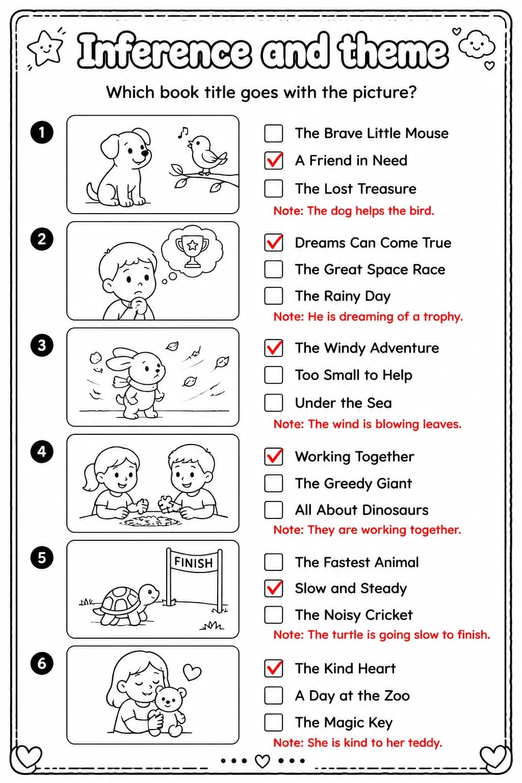 Answer key for Which book title goes with the picture? — free printable English & Reading worksheet