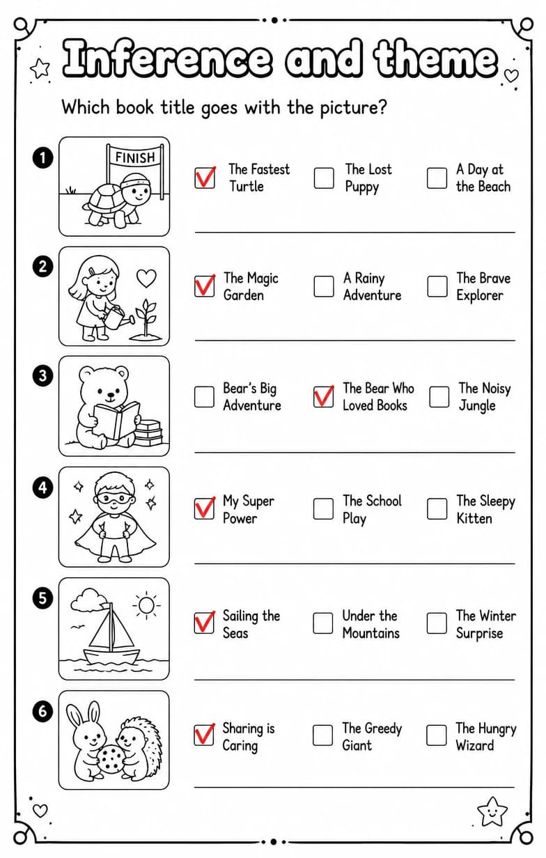 Answer key for Which book title goes with the picture? — free printable English & Reading worksheet