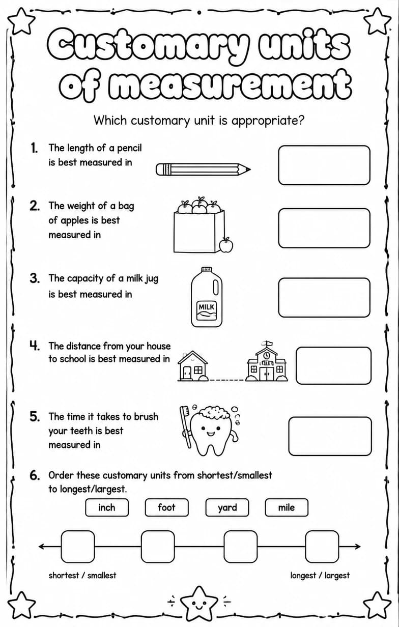Which customary unit is appropriate? — free printable Grade 4 math worksheet