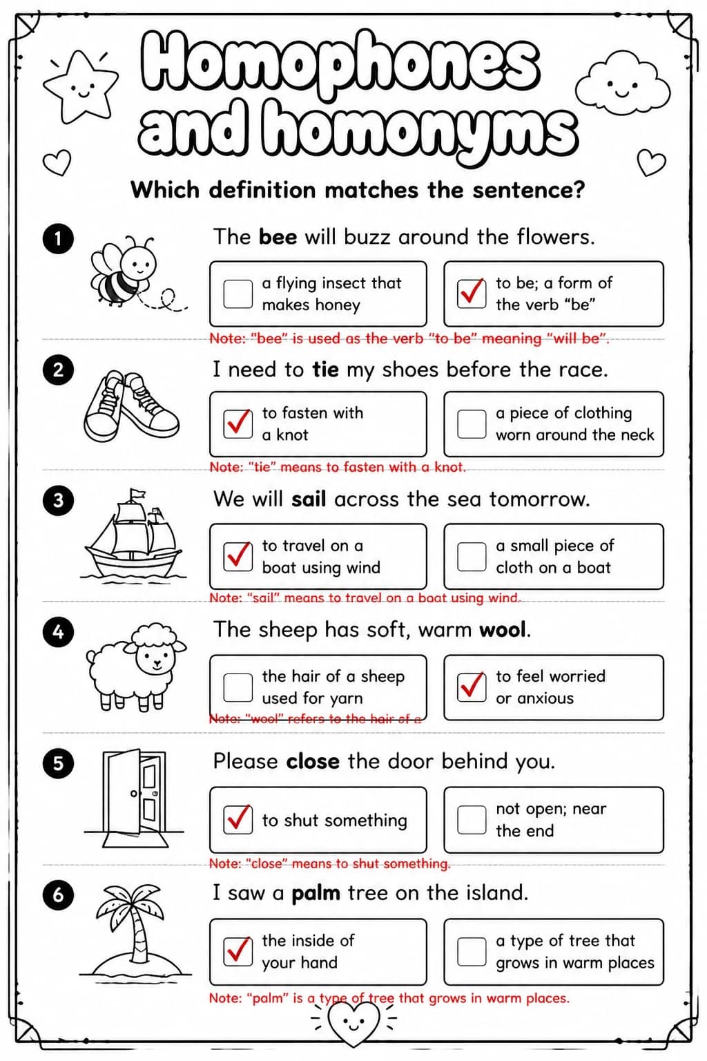 Answer key for Which definition matches the sentence? — free printable English & Reading worksheet