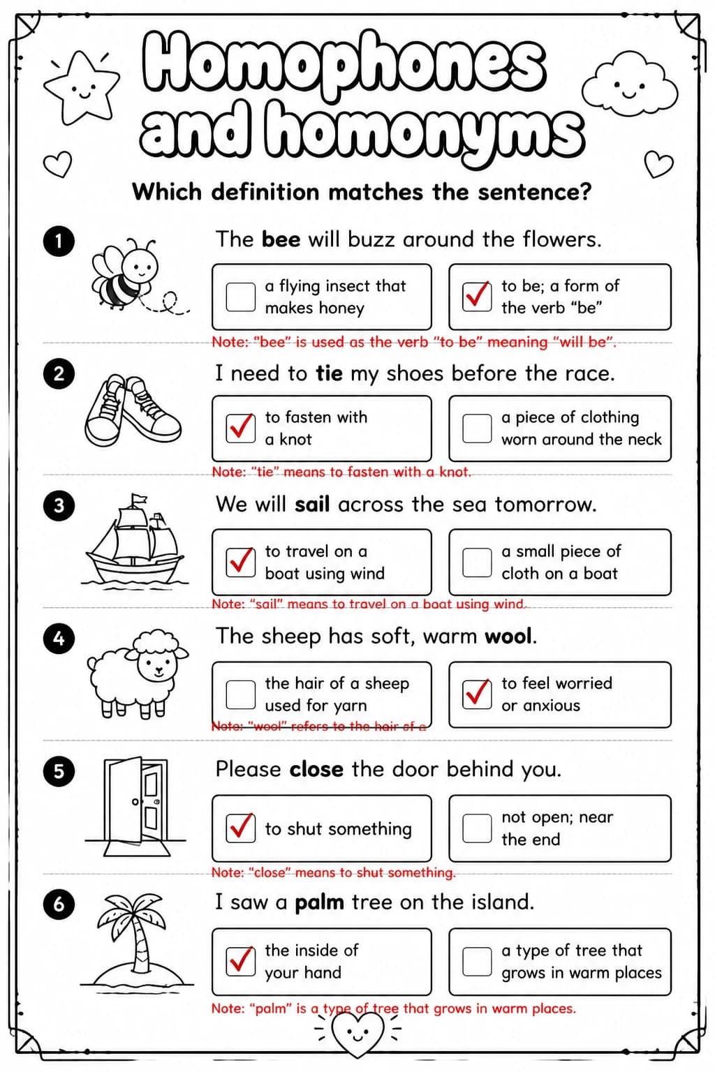 Answer key for Which definition matches the sentence? — free printable English & Reading worksheet