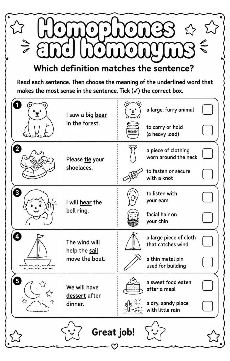 Which definition matches the sentence? — free printable Vocabulary English worksheet