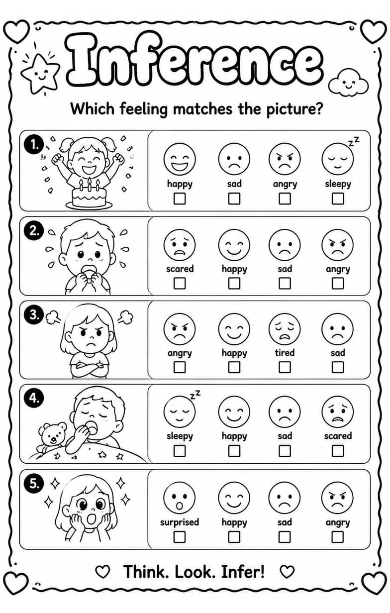 Which feeling matches the picture? — free printable Reading strategies English worksheet