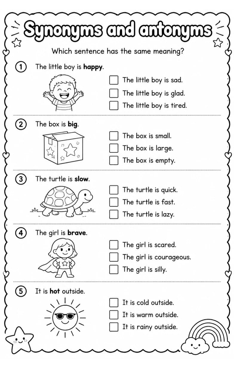 Which sentence has the same meaning? — free printable Grade 3 English & Reading worksheet
