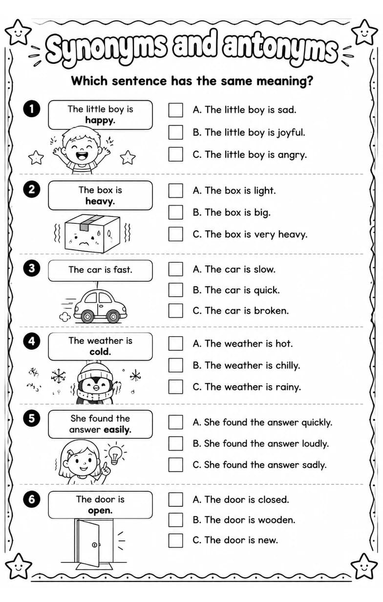 Which sentence has the same meaning? — free printable Grade 4 English & Reading worksheet