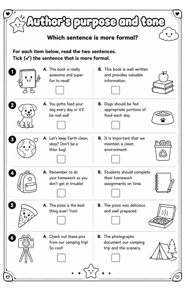 Which sentence is more formal? — free printable Reading strategies English worksheet