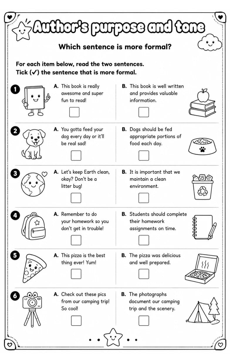 Which sentence is more formal? — free printable Reading strategies English worksheet
