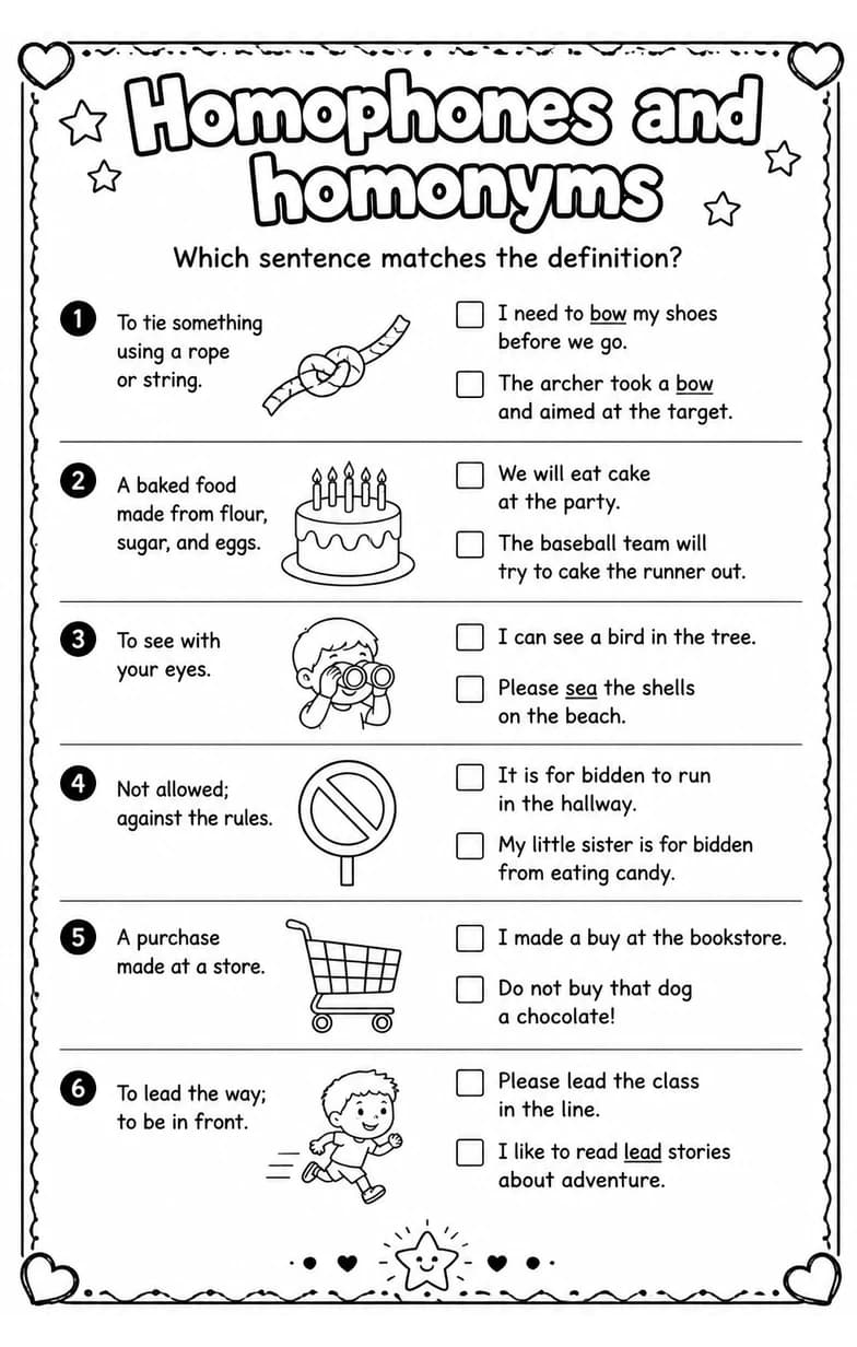 Which sentence matches the definition? — free printable Vocabulary English worksheet