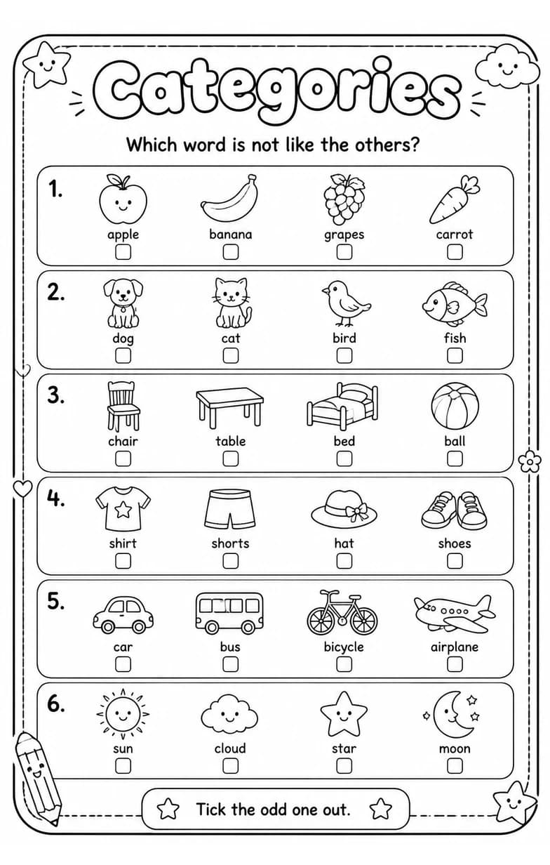 Which word is not like the others? — free printable Vocabulary English worksheet