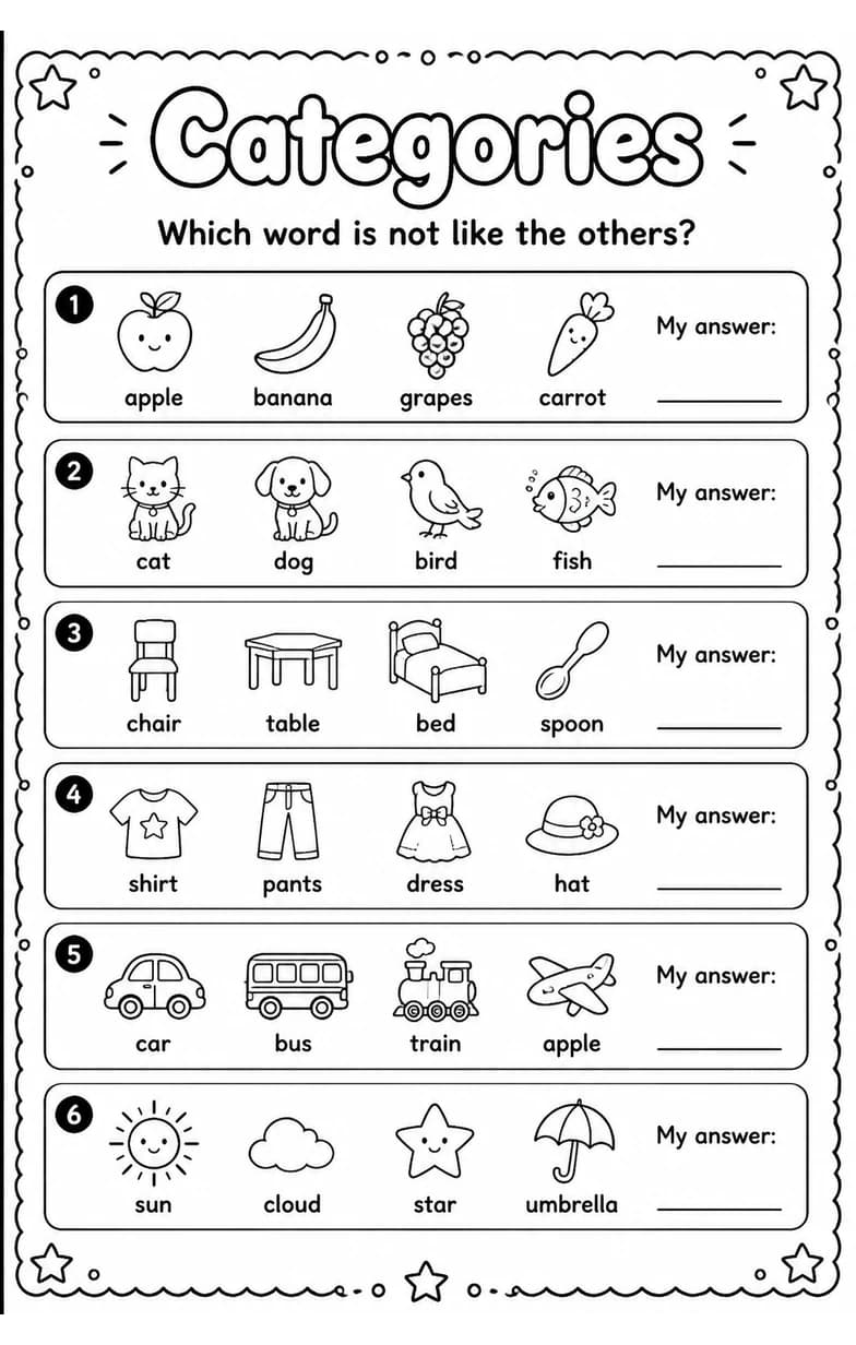 Which word is not like the others? — free printable Vocabulary English worksheet