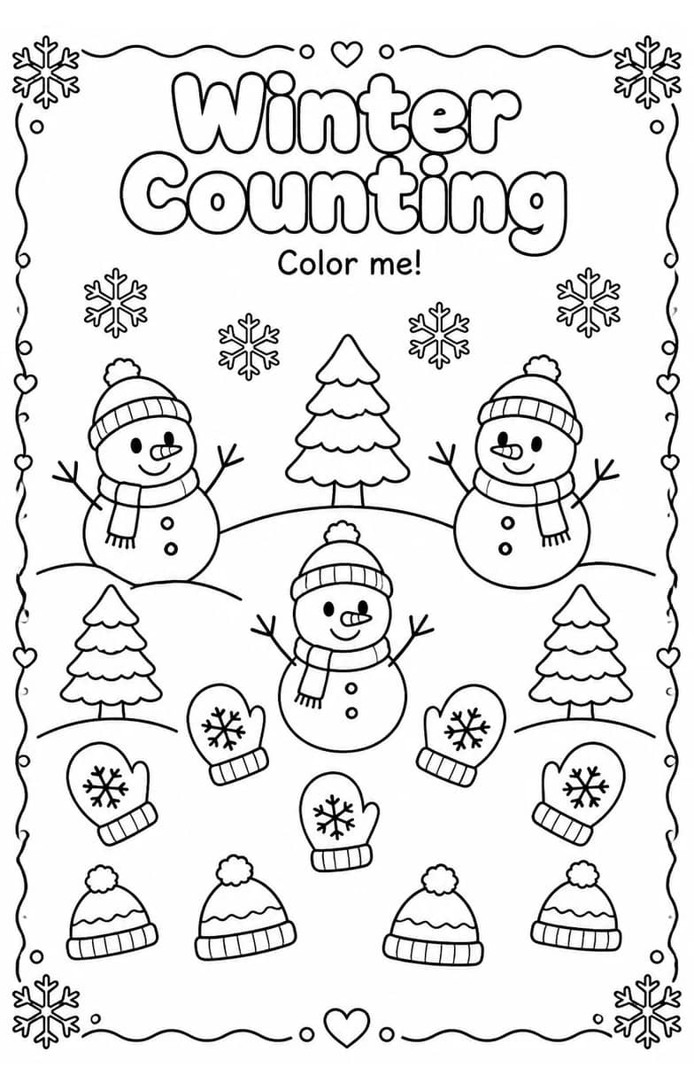 Winter Counting Coloring Page — free printable Grade 2 Math worksheet