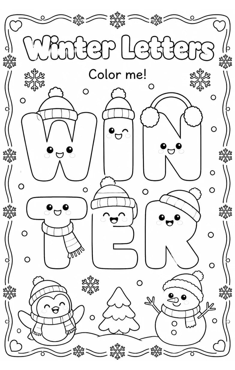 Winter Letters Coloring Page