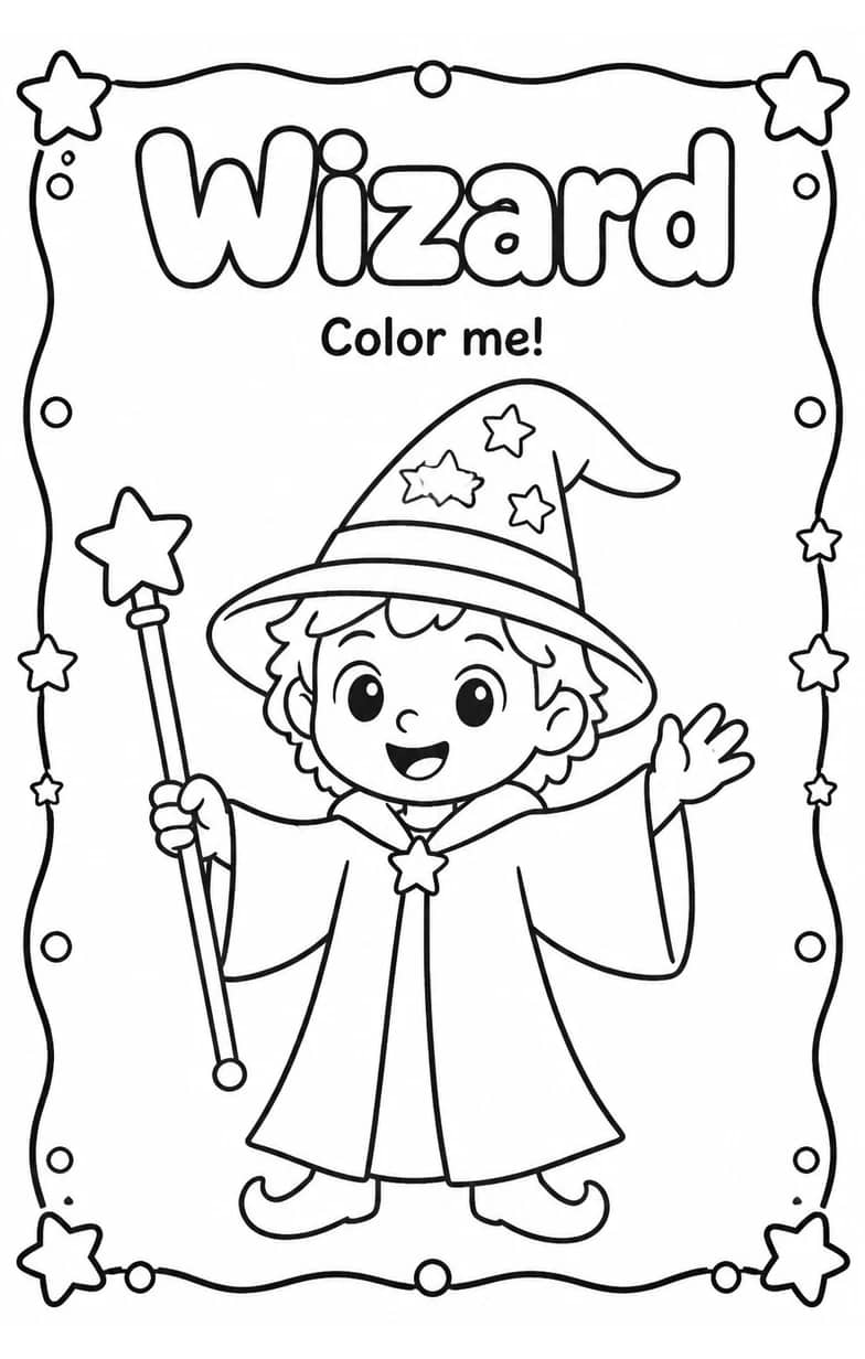 Wizard Coloring Pages — free printable Kindergarten Art worksheet