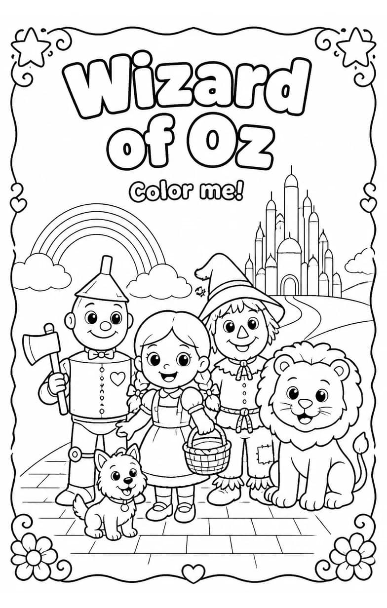 Wizard of Oz Coloring Pages — free printable Kindergarten Art worksheet