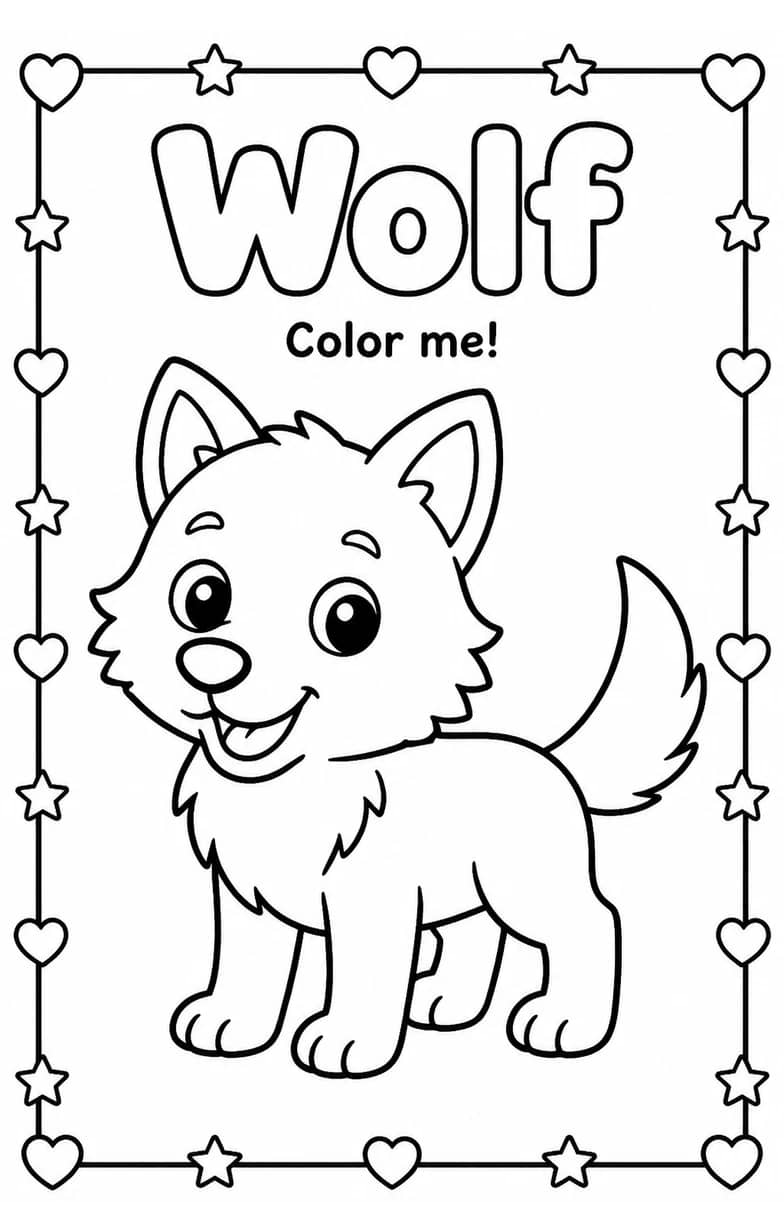 Wolf Coloring Pages — free printable Kindergarten Art worksheet