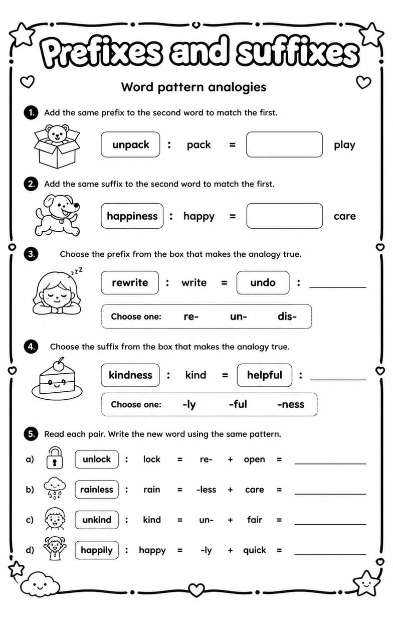 Word pattern analogies — free printable Grade 3 English & Reading worksheet