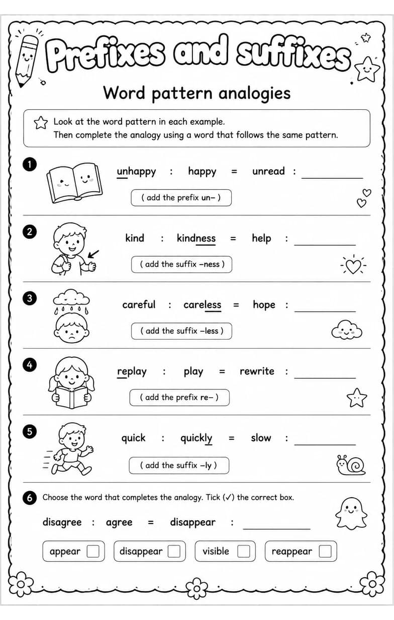 Word pattern analogies — free printable Vocabulary English worksheet