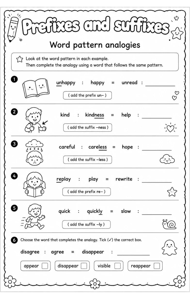 Word pattern analogies — free printable Grade 4 English & Reading worksheet
