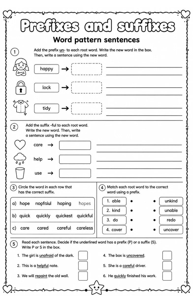 Word pattern sentences — free printable Grade 3 English & Reading worksheet