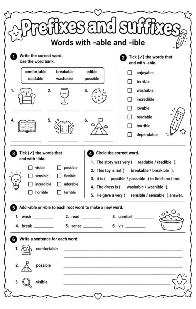 Words with -able and -ible