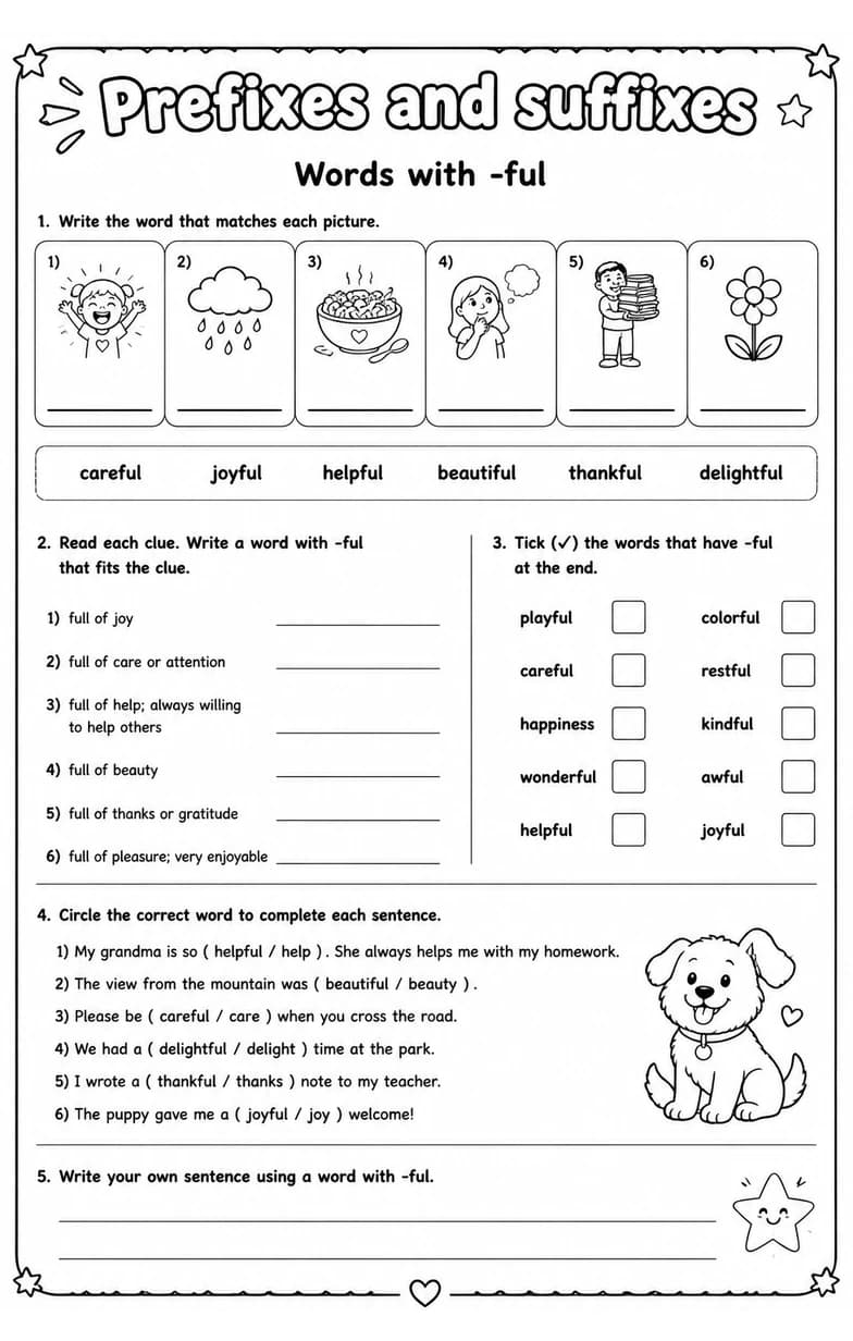 Words with -ful — free printable Grade 5 English & Reading worksheet