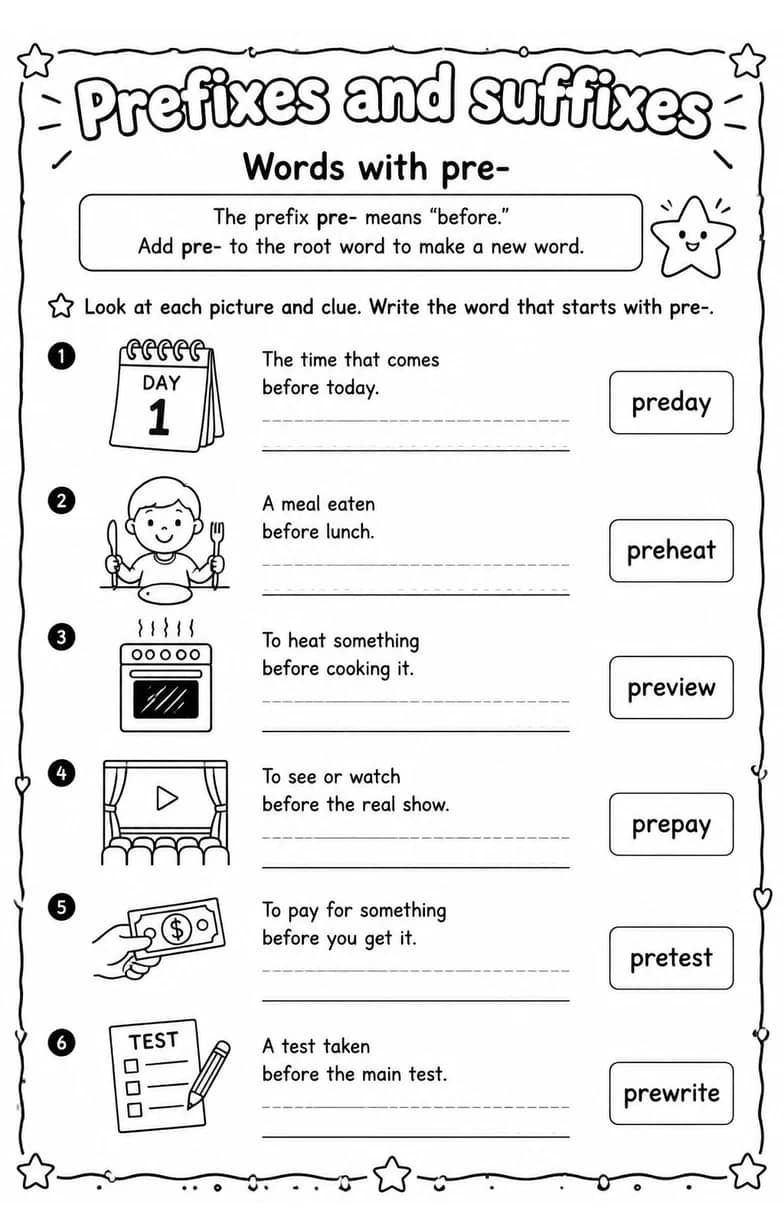 Words with pre- — free printable Vocabulary English worksheet