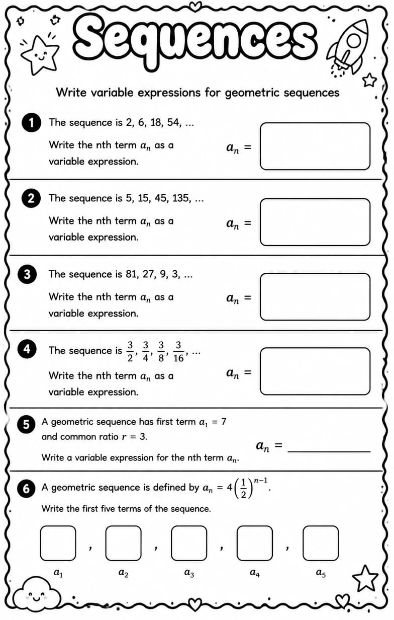 Write variable expressions for geometric sequences