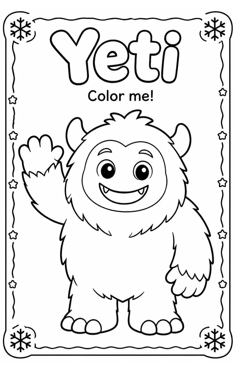 Yeti Coloring Pages — free printable Kindergarten Art worksheet