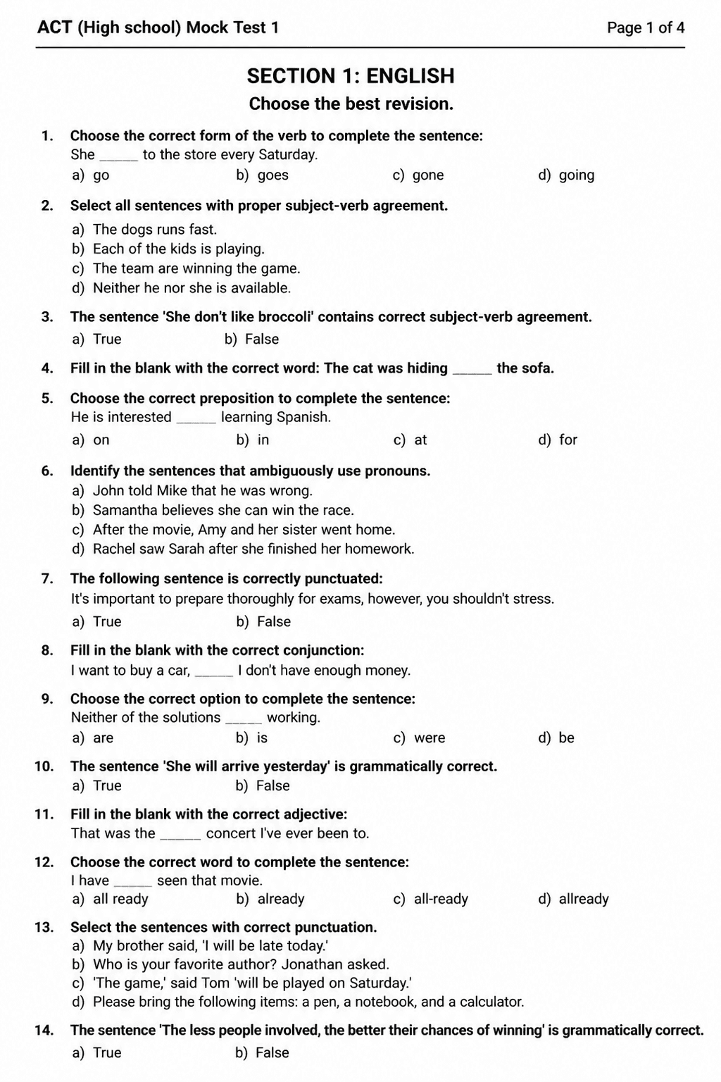 Preview of ACT — Mock Test 1