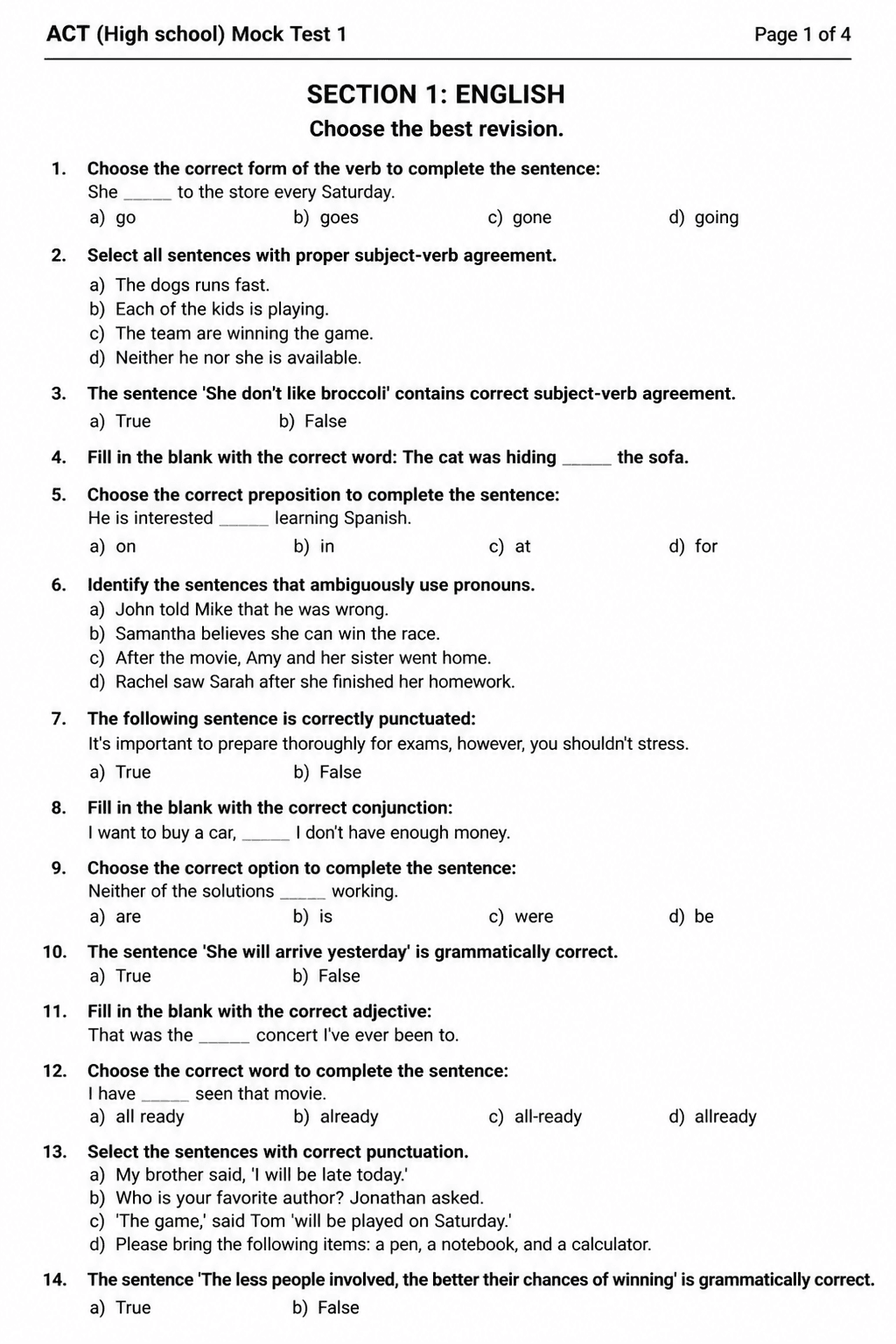 Preview of ACT — Mock Test 1