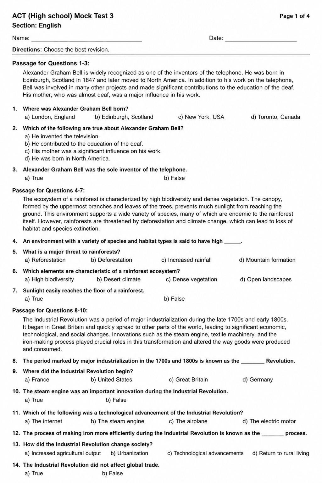 Preview of ACT — Mock Test 3