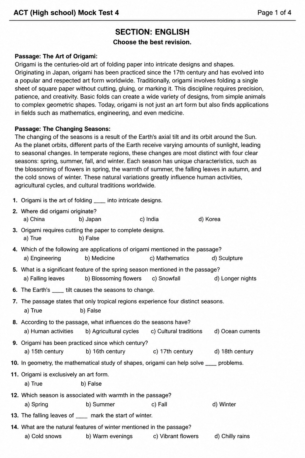 Preview of ACT — Mock Test 4
