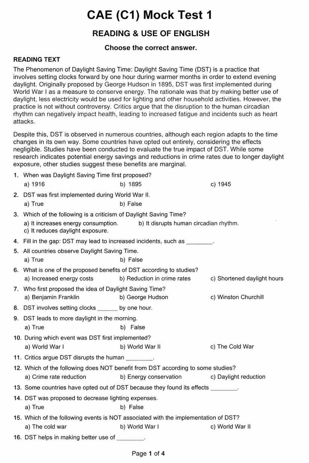 C1 Advanced (CAE) — Mock Test 1