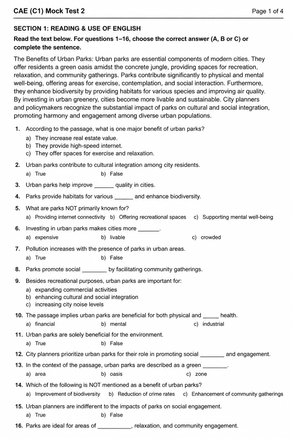 Preview of C1 Advanced (CAE) — Mock Test 2