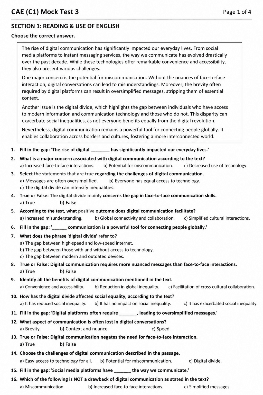 C1 Advanced (CAE) — Mock Test 3