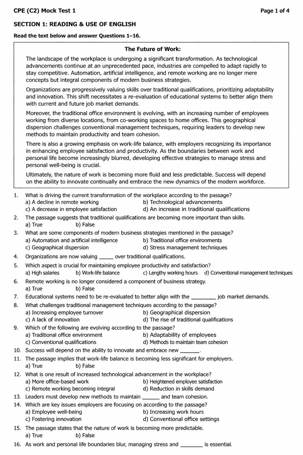 Preview of C2 Proficiency (CPE) — Mock Test 1