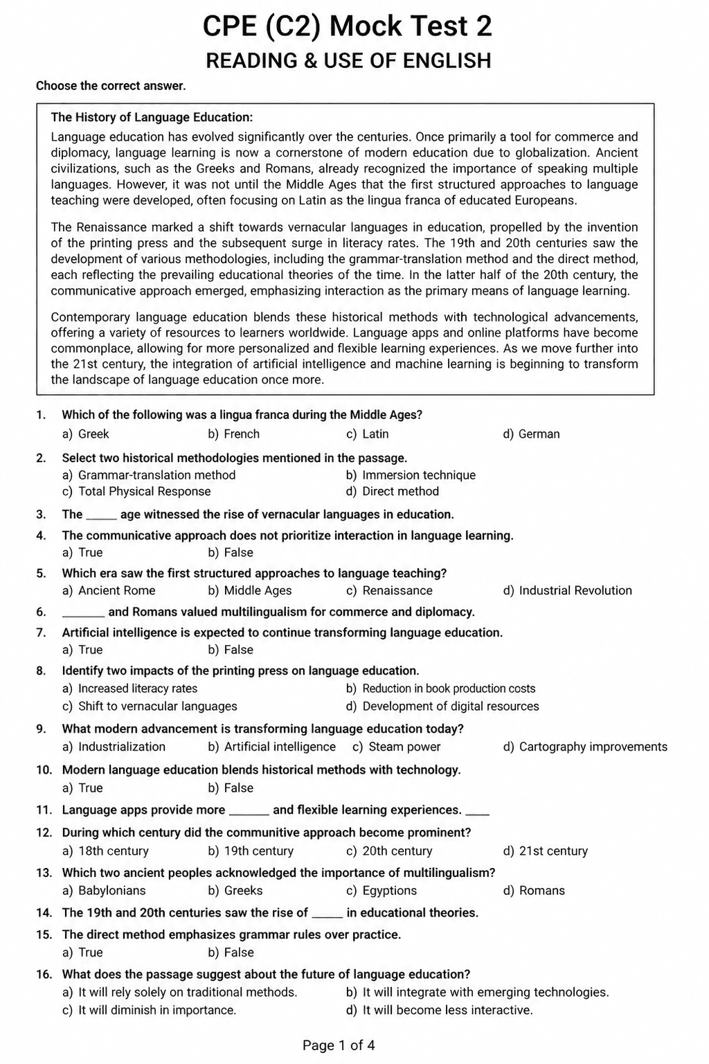 Preview of C2 Proficiency (CPE) — Mock Test 2